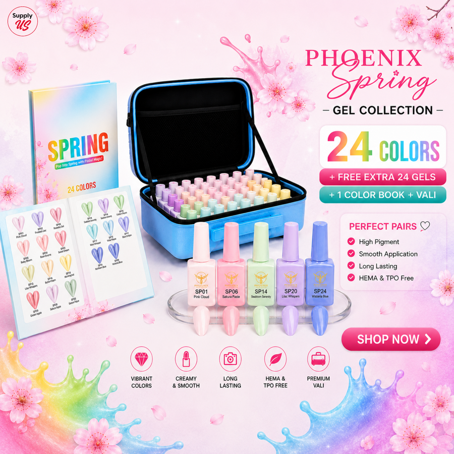 [PRE-ORDER] Phoenix Spring Gel Collection 24 Colors - Free Extra 24 Gels + 1 Color Book + Vali - FREE Mica Holder Rack - LIMITED TIME ONLY