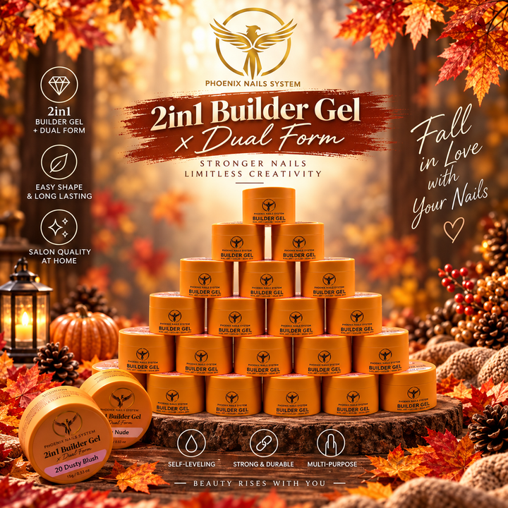 Phoenix 2-in-1 Dual Form Builder Gel – 24-Color Collection + FREE Phoenix Flexi Top, Base &amp; Bonder
