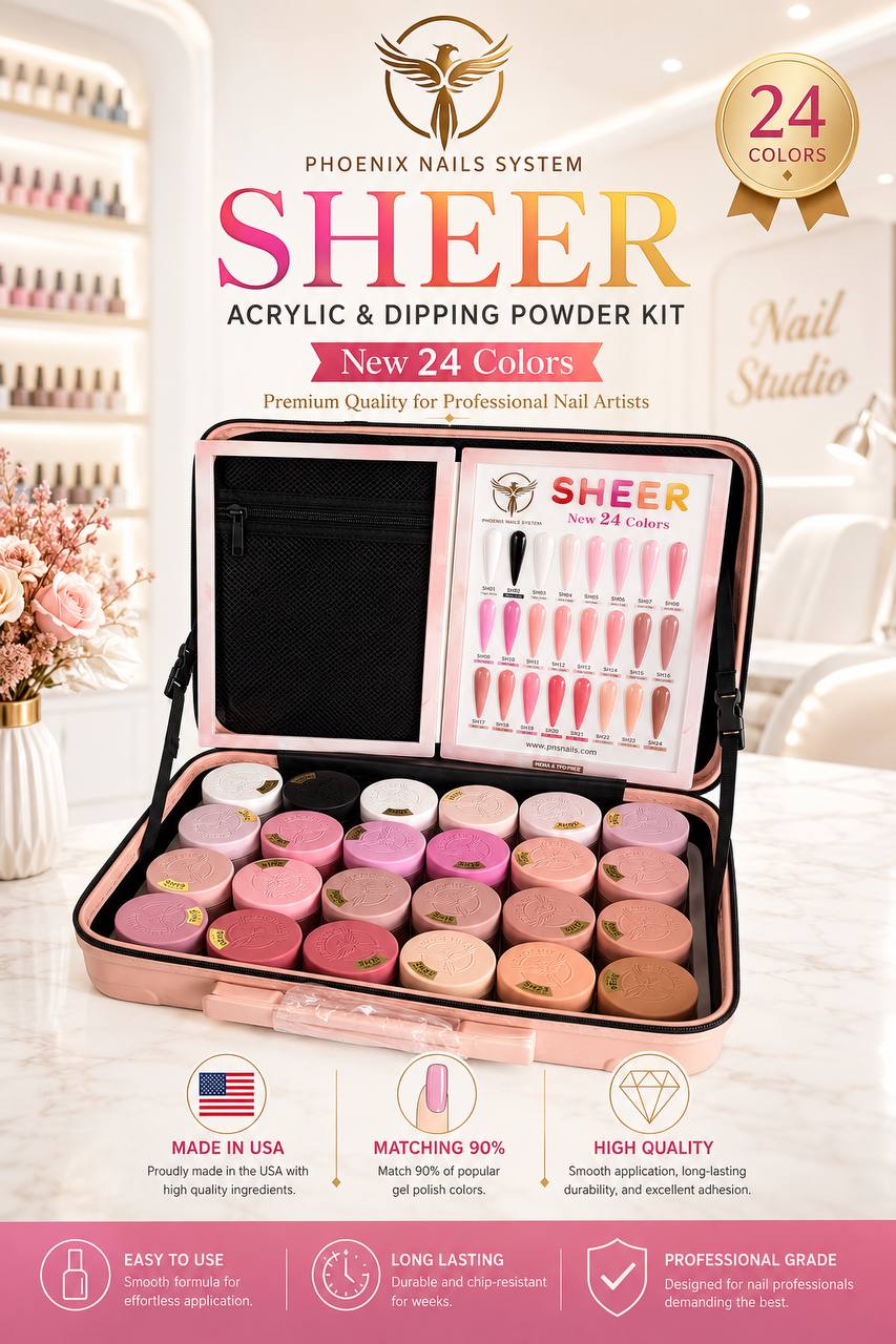 Phoenix SHEER Dip &amp; Acrylic Powder Collection 24 Colors - Free 1 Color Book + Vali - FREE Acrylic Brush PHOENIX  - LIMITED TIME ONLY