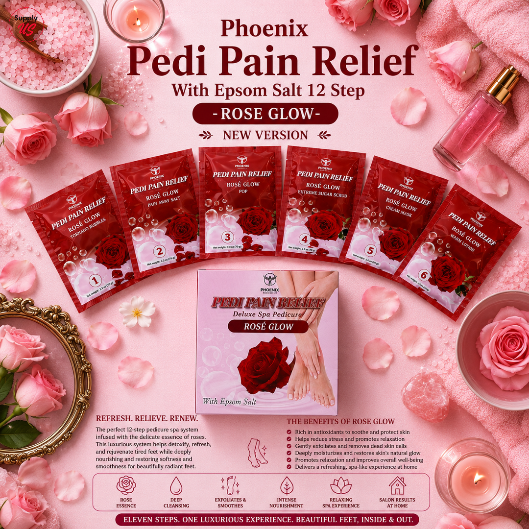 Phoenix Pedi Pain Relief With Epsom Salt 12 Step - 24pcs/Case - NEW VERSION - Free Massage Candle + Pedi Kit &amp; Liner