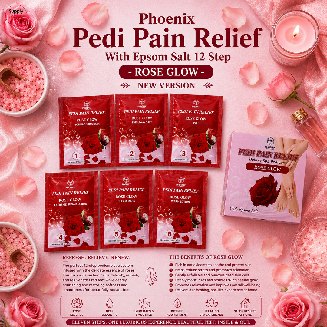 Phoenix Pedi Pain Relief With Epsom Salt 12 Step - 24pcs/Case - NEW VERSION - Free Massage Candle + Pedi Kit &amp; Liner