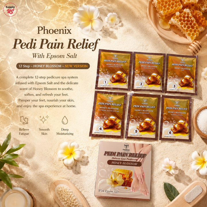 Phoenix Pedi Pain Relief With Epsom Salt 12 Step - 24pcs/Case - NEW VERSION - Free Massage Candle + Pedi Kit &amp; Liner