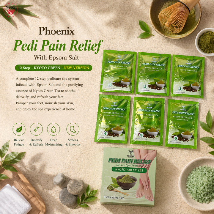 Phoenix Pedi Pain Relief With Epsom Salt 12 Step - 24pcs/Case - NEW VERSION - Free Massage Candle + Pedi Kit &amp; Liner