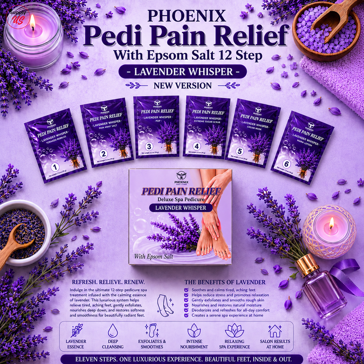 Phoenix Pedi Pain Relief With Epsom Salt 12 Step - 24pcs/Case - NEW VERSION - Free Massage Candle + Pedi Kit &amp; Liner