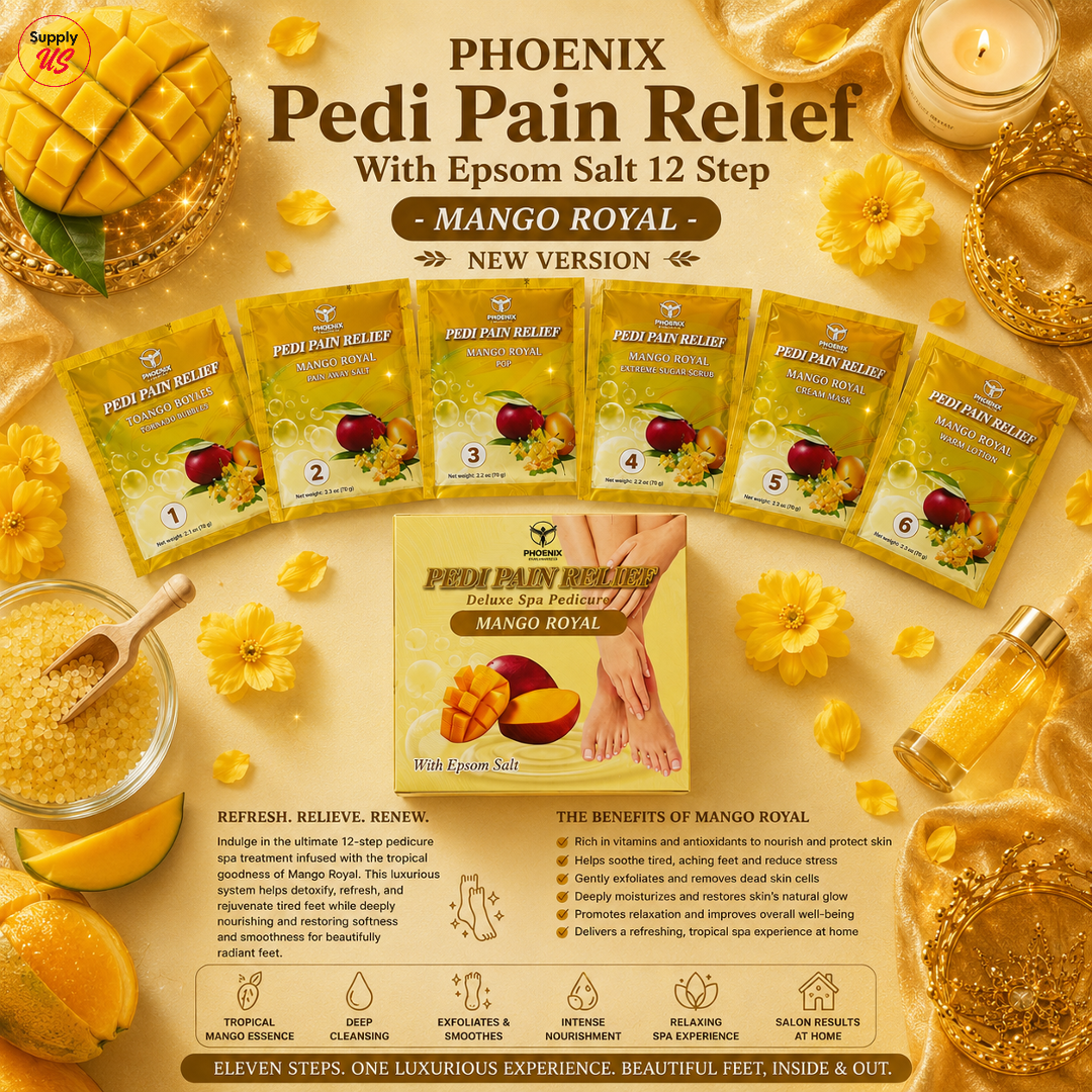 Phoenix Pedi Pain Relief With Epsom Salt 12 Step - 24pcs/Case - NEW VERSION - Free Massage Candle + Pedi Kit &amp; Liner