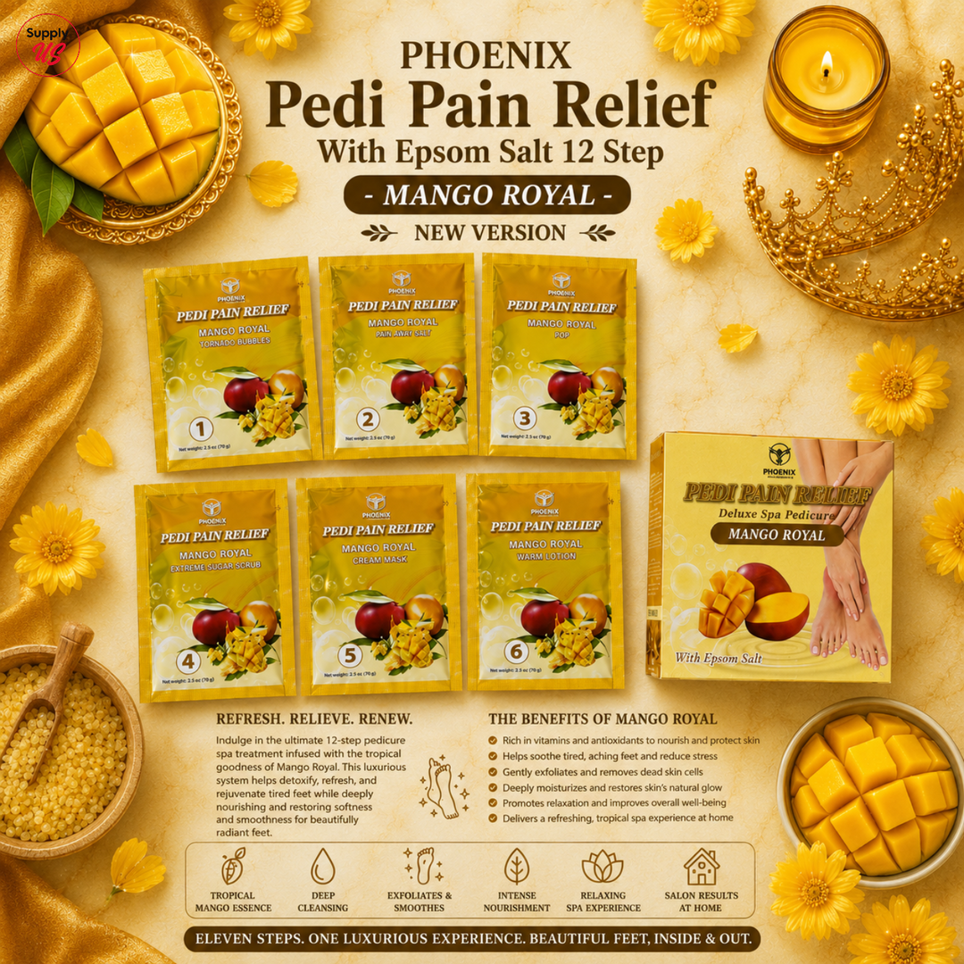 Phoenix Pedi Pain Relief With Epsom Salt 12 Step - 24pcs/Case - NEW VERSION - Free Massage Candle + Pedi Kit &amp; Liner