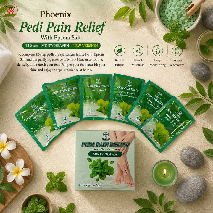 Phoenix Pedi Pain Relief With Epsom Salt 12 Step - 24pcs/Case - NEW VERSION - Free Massage Candle + Pedi Kit &amp; Liner