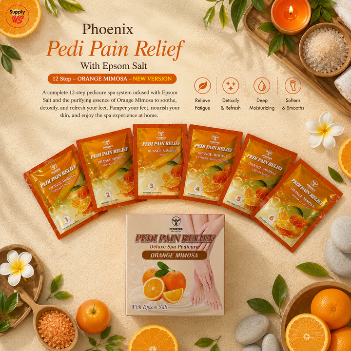 Phoenix Pedi Pain Relief With Epsom Salt 12 Step - 24pcs/Case - NEW VERSION - Free Massage Candle + Pedi Kit &amp; Liner