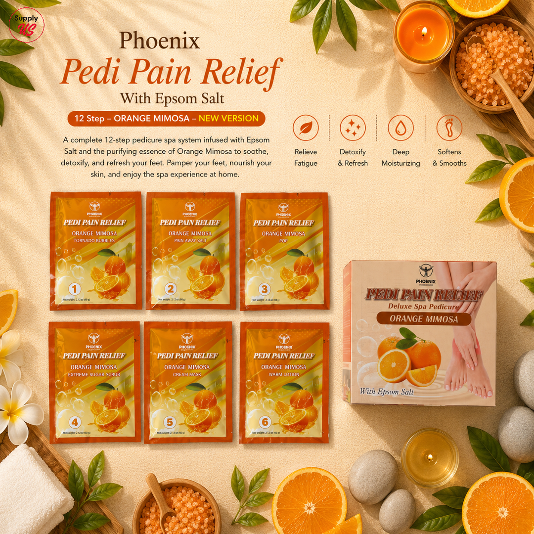 Phoenix Pedi Pain Relief With Epsom Salt 12 Step - 24pcs/Case - NEW VERSION - Free Massage Candle + Pedi Kit &amp; Liner