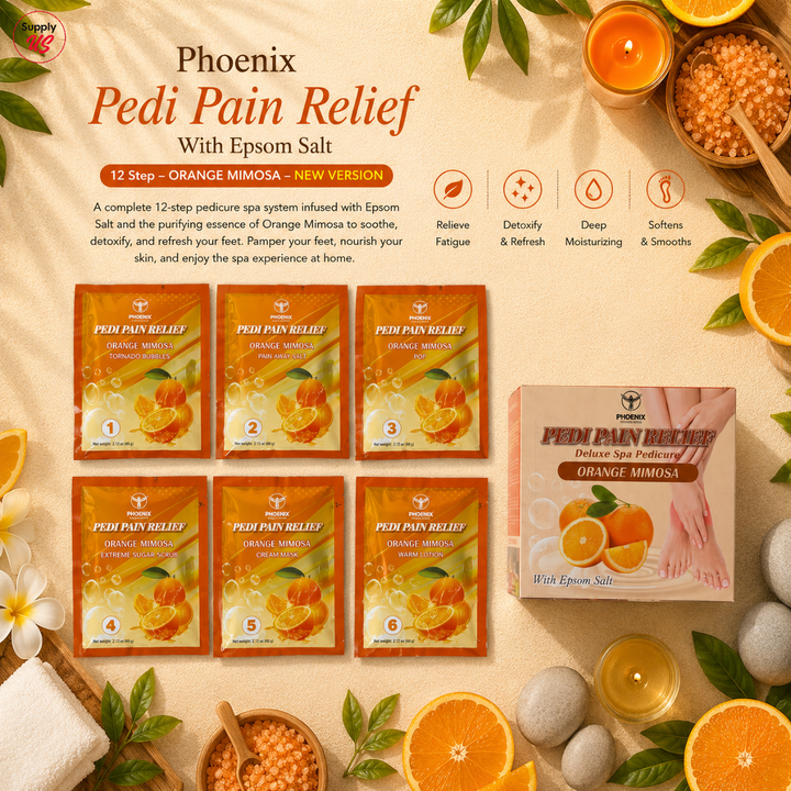 Phoenix Pedi Pain Relief With Epsom Salt 12 Step - 24pcs/Case - NEW VERSION - Free Massage Candle + Pedi Kit &amp; Liner