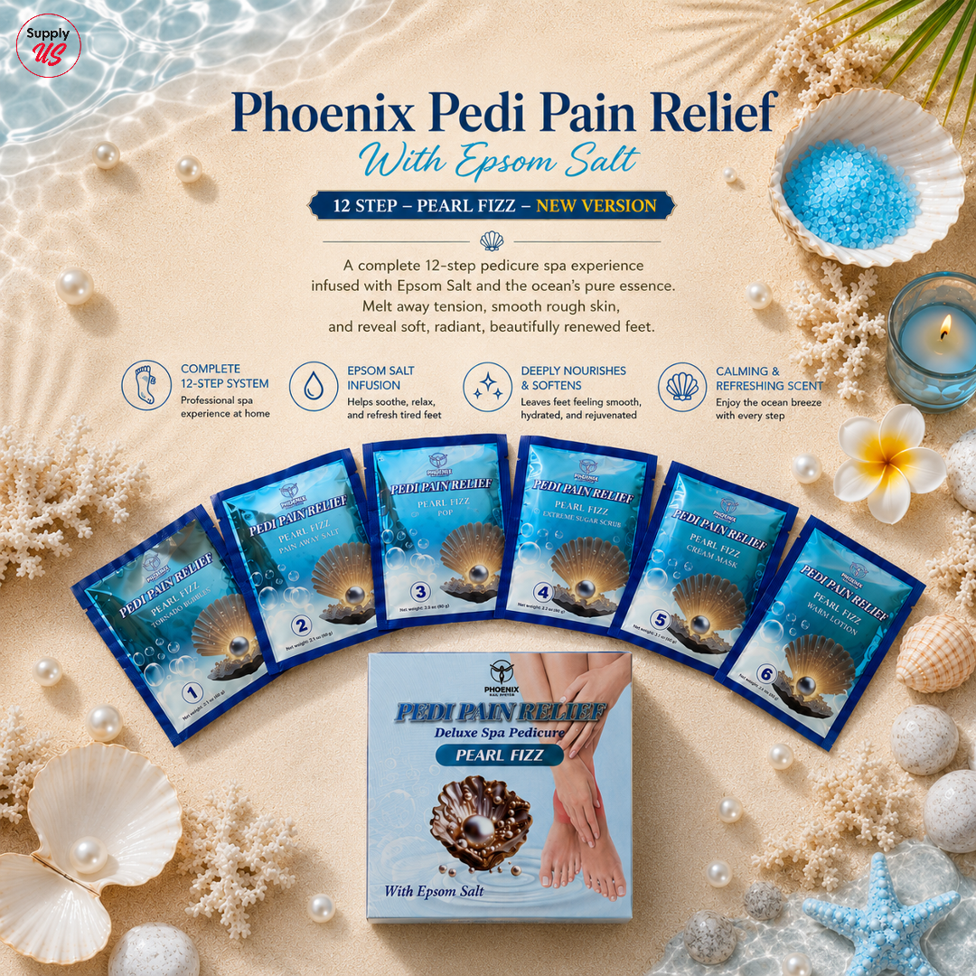 Phoenix Pedi Pain Relief With Epsom Salt 12 Step - 24pcs/Case - NEW VERSION - Free Massage Candle + Pedi Kit &amp; Liner