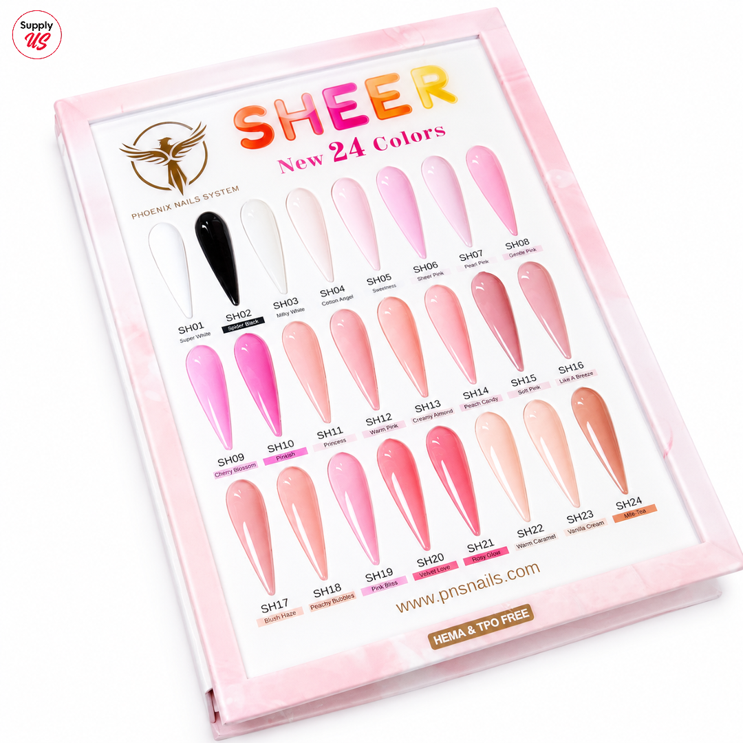 Phoenix Sheer Gel Collection 24 Colors - Free Extra 24 Gels + 1 Color Book + Vali - FREE Mica Holder Rack - LIMITED TIME ONLY