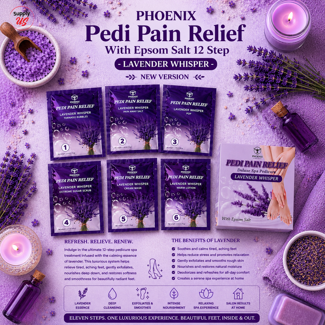 Phoenix Pedi Pain Relief With Epsom Salt 12 Step - 24pcs/Case - NEW VERSION - Free Massage Candle + Pedi Kit &amp; Liner